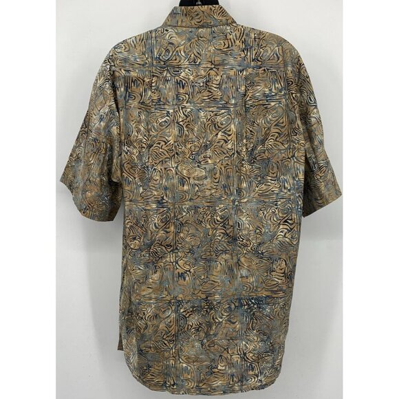 Fulton Street Hawaiian Men Medium Brown Button Short Sleeve Shirt Collar Aloha - Picture 7 of 8